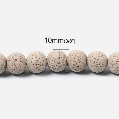 Natural Beads, Beige Round Lava Stone Gemstone Volcanic Basaltic Beads, 10mm (23 Pcs)