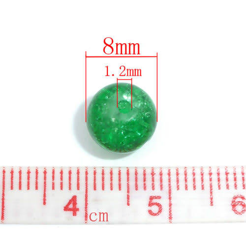 Beads, Glass Beads, Green Crackle Glass Beads Round, 8mm (Loose)