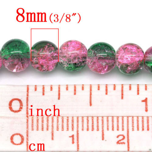 Beads, Glass Beads, Pink And Green Crackle Glass Beads Round, 8mm (Loose)