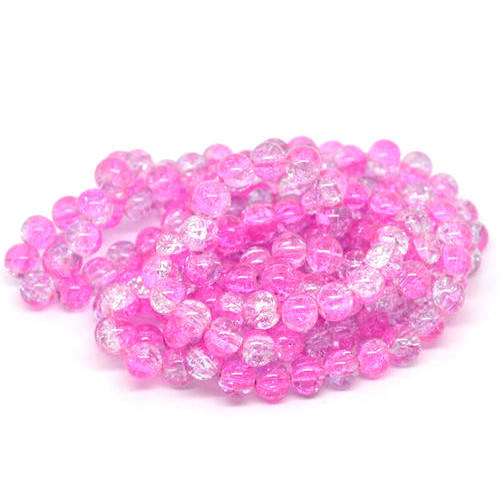Beads, Glass Beads, Pink And Clear Crackle Glass Beads Round, 8mm (Loose)