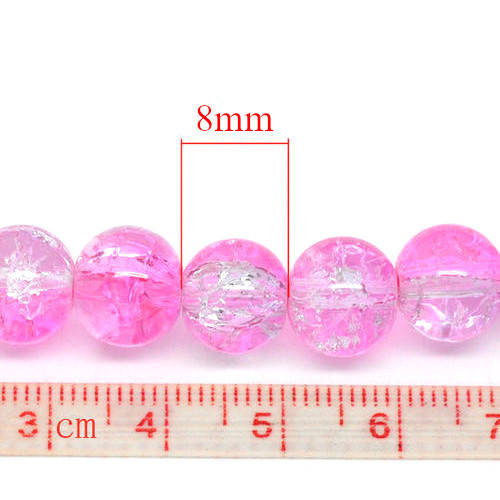 Beads, Glass Beads, Pink And Clear Crackle Glass Beads Round, 8mm (Loose)