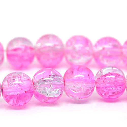 Beads, Glass Beads, Pink And Clear Crackle Glass Beads Round, 8mm (Loose)