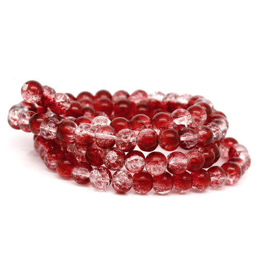 Beads, Glass Beads, Dark Red And Clear Crackle Glass Beads Round, 8mm (Loose)