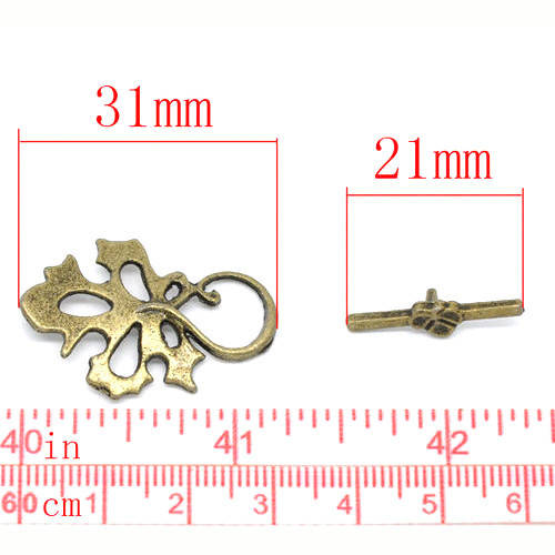 Clasps & Hooks, Toggle Clasps, Antique Bronze Vine Leaf Toggle Clasps, 31x21mm (Loose)