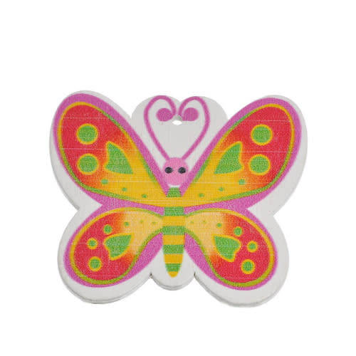 Pendants, Natural Painted Wood Craft Butterfly Pendants, 4.6cm (Loose)