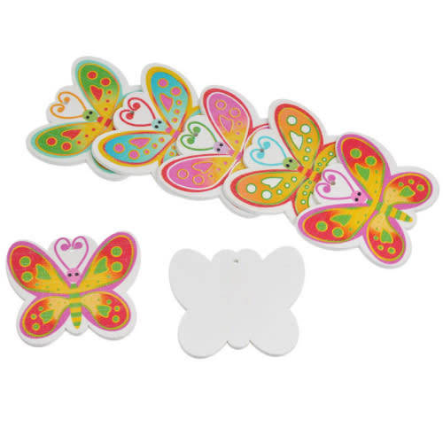 Pendants, Natural Painted Wood Craft Butterfly Pendants, 4.6cm (Loose)