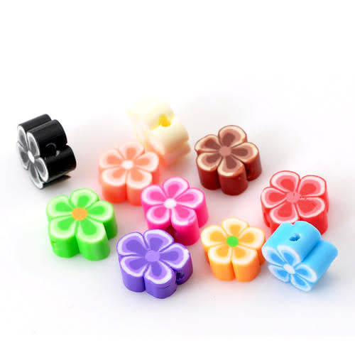 Beads, Polymer Clay Flower Beads Mixed Colors, 7-10mm (Loose)