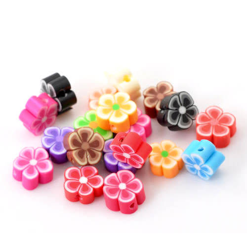 Beads, Polymer Clay Flower Beads Mixed Colors, 7-10mm (Loose)