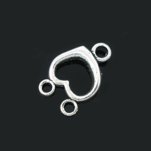 Connectors, Antique Silver Two Hole Cut Out Heart Link Connectors, 22mm (Loose)