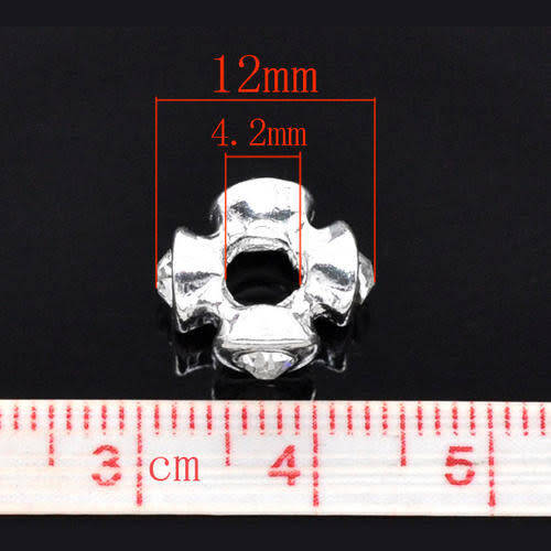 Beads, Stopper Beads, Metal Beads, Silver Crystal Rhinestone Screw On Stopper Beads, 12mm (Loose)