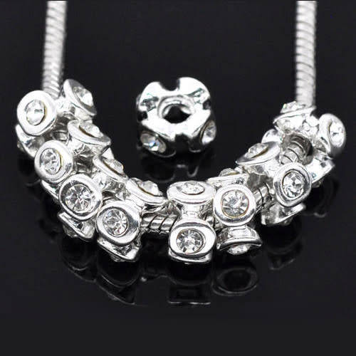 Beads, Stopper Beads, Metal Beads, Silver Crystal Rhinestone Screw On Stopper Beads, 12mm (Loose)