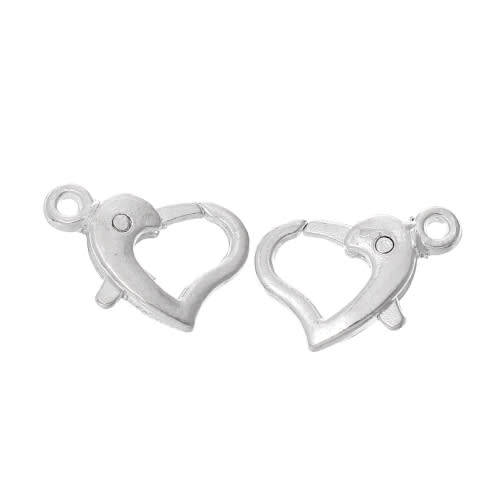 Clasps, Silver Plated Curved Heart Lobster Clasps, 14x9mm (Loose)