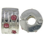 PANDORA STYLE RONDELLE CLIP ON BEAD WITH PINK RHINESTONES