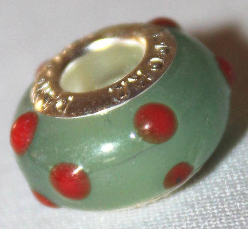 PANDORA STYLE MURANO GLASS LAMPWORK BEADS - TURQUOISE WITH RAISED RED BUMPS