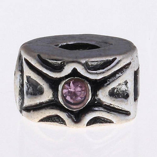 EUROPEAN STYLE - RONDELLE - CLIP ON STOPPER BEAD - WITH PINK RHINESTONES