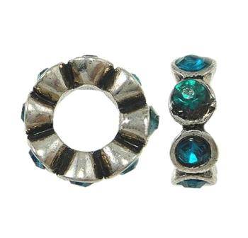 EUROPEAN STYLE - ZINC ALLOY - FLORAL - SPACER BEADS WITH TURQUOISE RHINESTONES