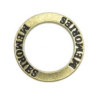 CONNECTORS - LINKING RINGS - ANTIQUE GOLD - DONUT - WITH ENGRAVED LETTERING - MEMORIES