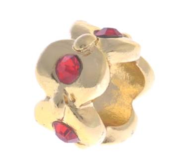 EUROPEAN STYLE - GOLD PLATED - RONDELLE BEADS WITH RED RHINESTONES