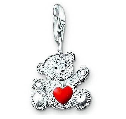 925 SILVER - CLIP ON CHARM - BEAR WITH RED HEART