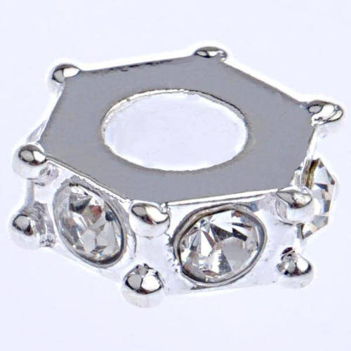 EUROPEAN STYLE - POLYGON - SPACER BEADS - SILVER WITH A GRADE CLEAR RHINESTONES