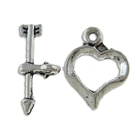 TOGGLE CLASP - HEART SHAPED - ANTIQUE SILVER