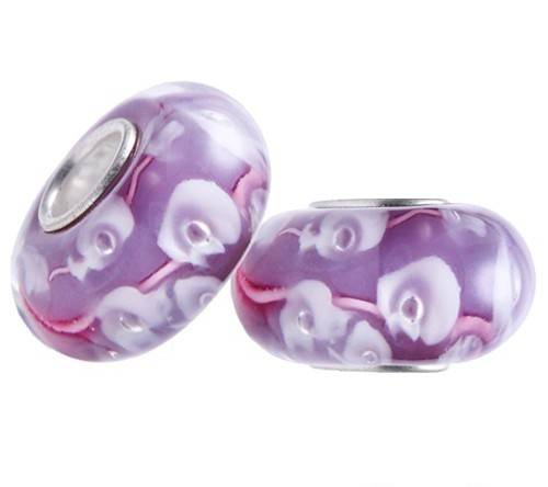 PANDORA STYLE HANDMADE MURANO GLASS BEADS - PINK & LILAC ROSE DESIGN