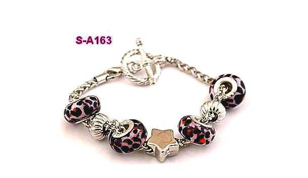 PANDORA STYLE EUROPEAN RESIN & METAL BEAD CHARM BRACELET - LEOPARD PRINT