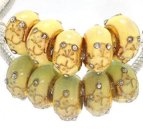CRYSTAL BEADS/CRYSTAL EUROPEAN BEADS/FABERGE EGG CRYSTAL BEADS/PASTEL YELLOW WITH CLEAR CRYSTALS