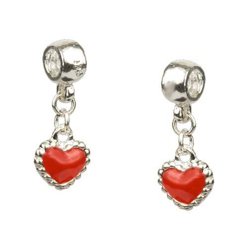 PANDORA STYLE RED ENAMEL HEART DANGLE CHARM FOR EUROPEAN BRACELETS