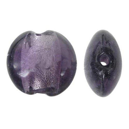 GLASS BEADS - SILVER FOIL - FLAT ROUND - GRAPE - 12x8mm - 10 PCS