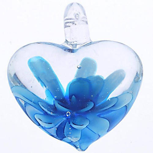 INNER FLOWER MURANO GLASS LAMPWORK PENDANT - HEART - BLUE - 46x37x17mm