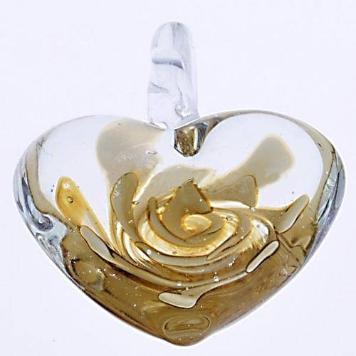 INNER FLOWER MURANO GLASS LAMPWORK PENDANT - HEART - GOLD - 29.50x33x14mm