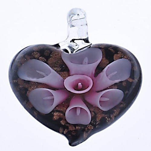 INNER FLOWER MURANO GLASS LAMPWORK PENDANT - HEART - PURPLE - 43x38.50x12.50mm