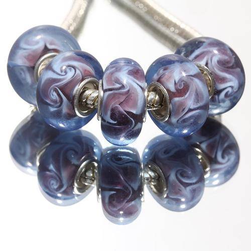 PANDORA STYLE 925 SILVER MURANO GLASS BEADS -  CLEAR INNER SWIRL BLUE AND LILAC