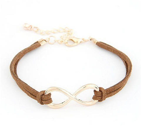 GOLD PLATED BROWN SUEDE INFINITY FRIENDSHIP BRACELET