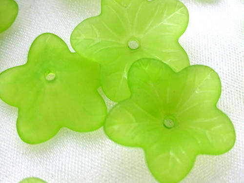 ACRYLIC - FROSTED - GREEN - BALLOON FLOWER - BEADS/BEAD CAPS - 17MM
