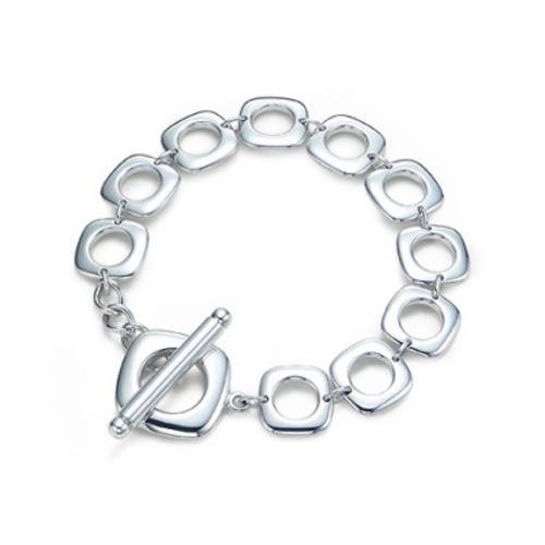 BRACELET - SOLID SILVER 925 AND 18k WHITE GOLD - CUSHION TOGGLE LINK