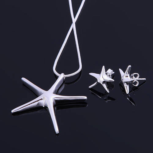 NECKLACE & EARRING SET - IN SOLID SILVER STERLING 925 AND 18k WHITE GOLD - STARFISH DESIGN