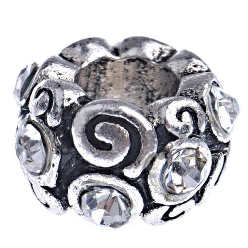 PANDORA STYLE - ANTIQUE SILVER - RONDELLE BEADS WITH AB RHINESTONES -SWIRL DESIGN