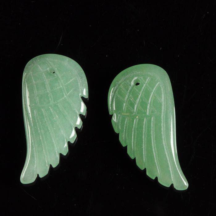 PENDANT - AVENTURINE - HAND CARVED ANGEL WING