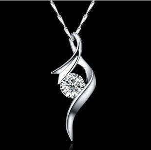 NECKLACE - SOLID SILVER STERLING 925 CHAIN WITH 18K WHITE GOLD CRYSTAL PENDANT