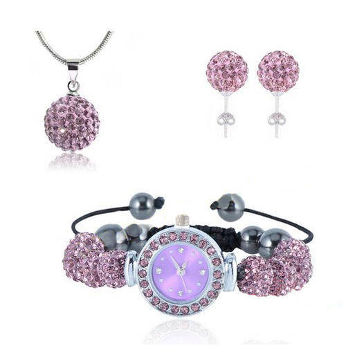 SHAMBALLA BRACELET - WATCH SET - INCLUDES WATCH, NECKLACE, AND EARRINGS - LILAC