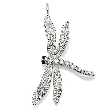 PENDANTS - LARGE - DRAGONFLY - WHITE ZIRCONIA AND BLACK ENAMEL - 5CM