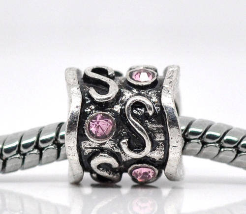 BEADS/BEAD/BRACELET BEADS/ANTIQUE SILVER BEADS/BARREL BEADS/SPACER BEADS/PINK RHINESTONE BEADS