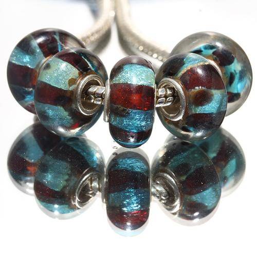 EUROPEAN STYLE - 925 SILVER CORE - MURANO GLASS BEADS - CLEAR, SILVERFOIL, BLUE AND BROWN