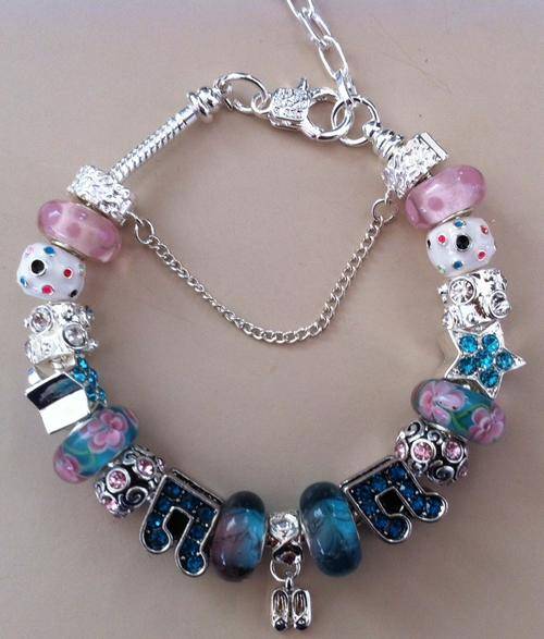 PANDORA STYLE BRACELETS - COMPLETE - PINK AND BLUE