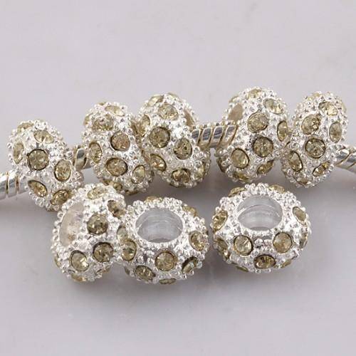 PANDORA STYLE - SILVER - CHAMPAGNE RHINESTONE - SPACER BEADS - FITS EUROPEAN BRACELETS - 11 x 6mm