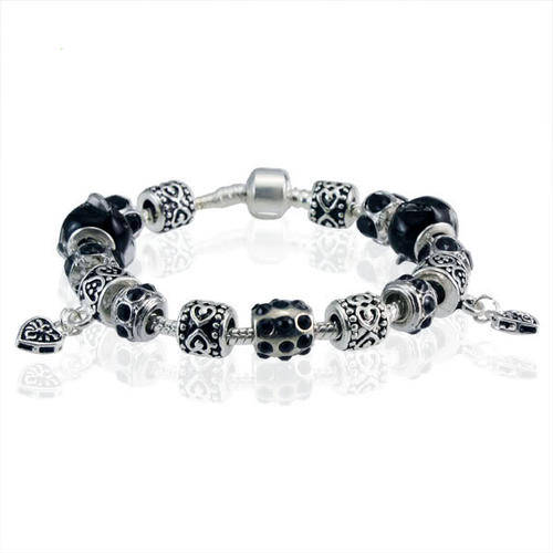 PANDORA STYLE BRACELETS - COMPLETE - 925 SILVER STAMPED - BLACK CRYSTAL - 20cm