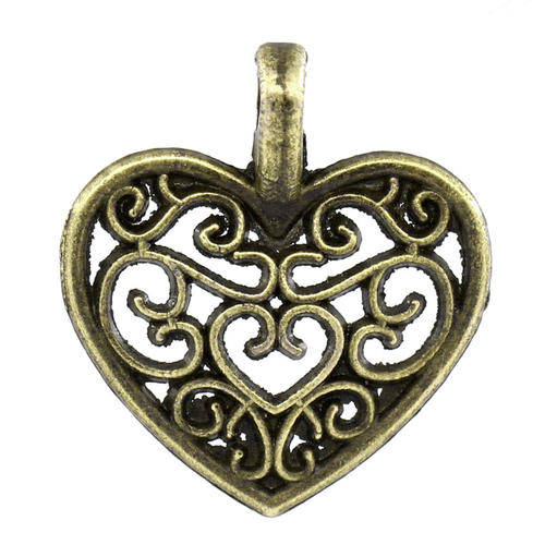 CHARMS - ANTIQUE BRONZE - VINTAGE HEART CHARM PENDANTS - 16x15mm