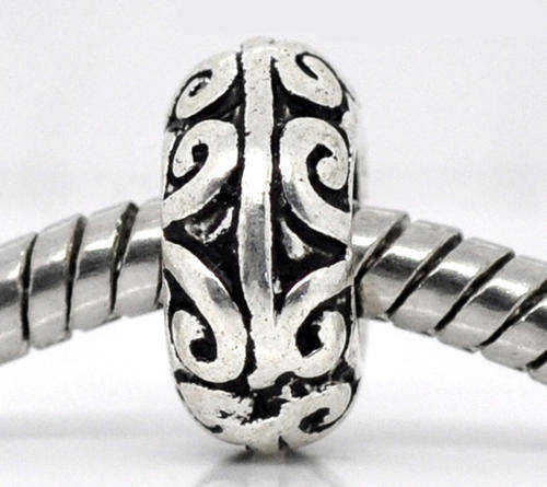 EUROPEAN STYLE - ANTIQUE SILVER - CARVED PATTERN - ROUND STOPPER BEADS WITH RUBBER